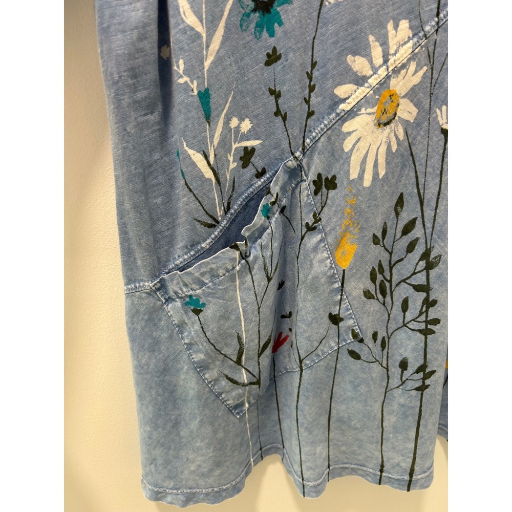 Jess & Jane Blue Mineral Wash Floral Butterfly Tunic Top XL Pocket Made in USA - Picture 2 of 10
